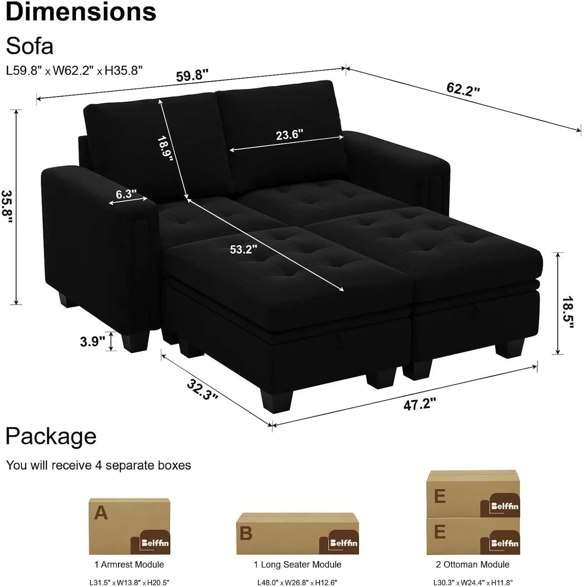 Velvet Modular Sectional Sofa Storage And Reversible Chaise - Get it from Bo