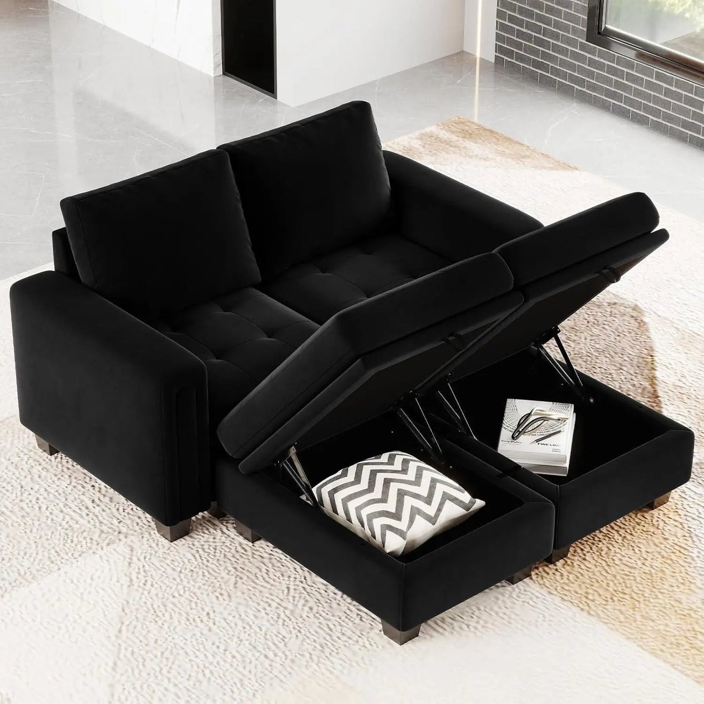 Velvet Modular Sectional Sofa Storage And Reversible Chaise - Get it from Bo