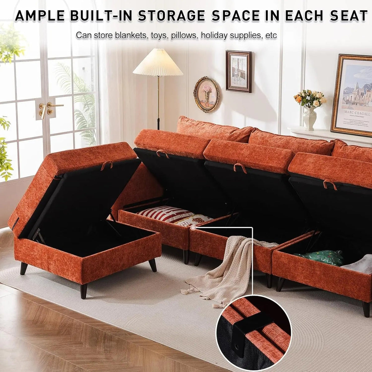 Velvet Orange 135 Modular Sectional Sofa Storage Ottoman - Get it from Bo