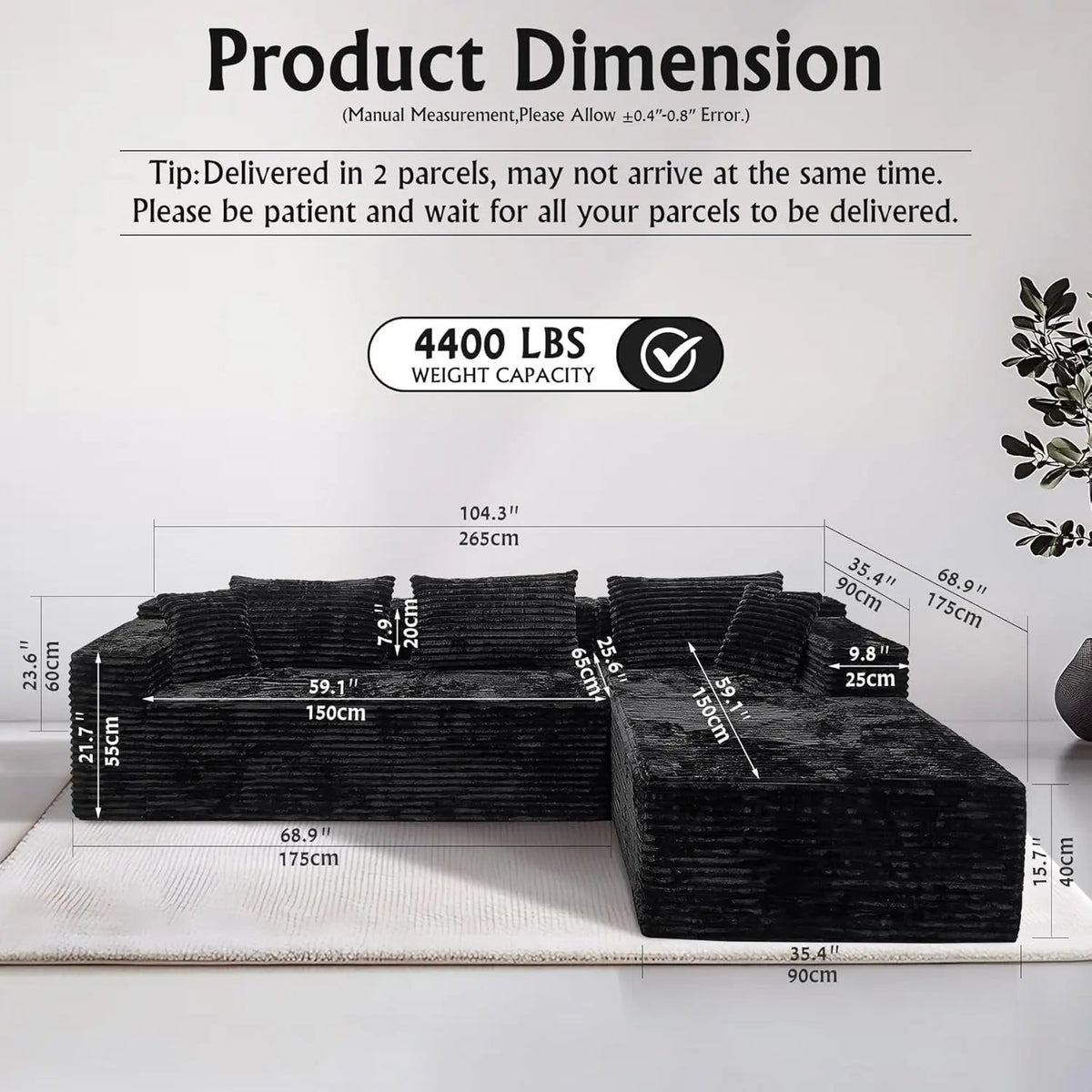 Versatile L-Shape Corduroy Sectional Couch for Comfort - Get it from Bo