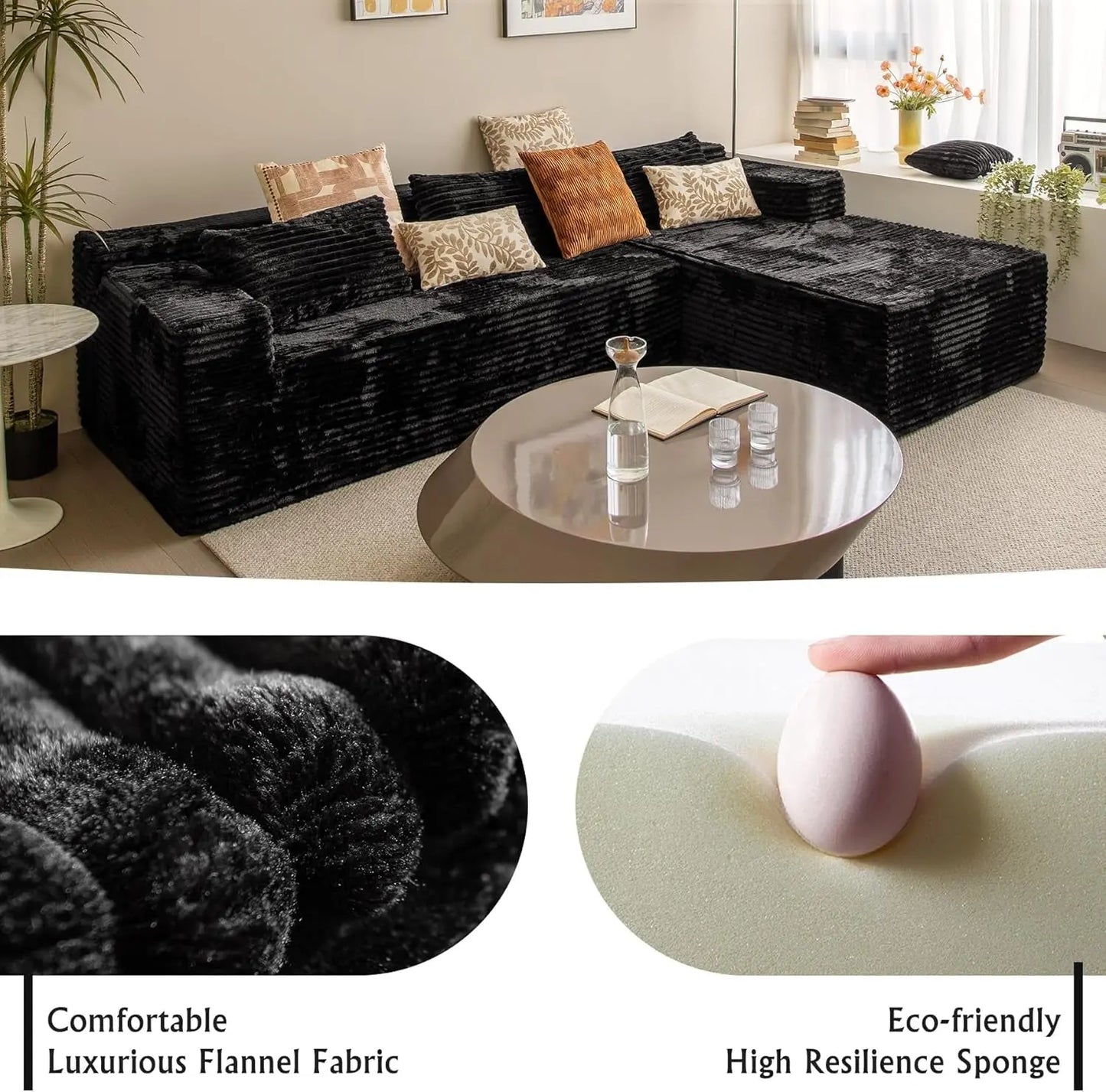 Versatile L-Shape Corduroy Sectional Couch for Comfort ShipItFurniture