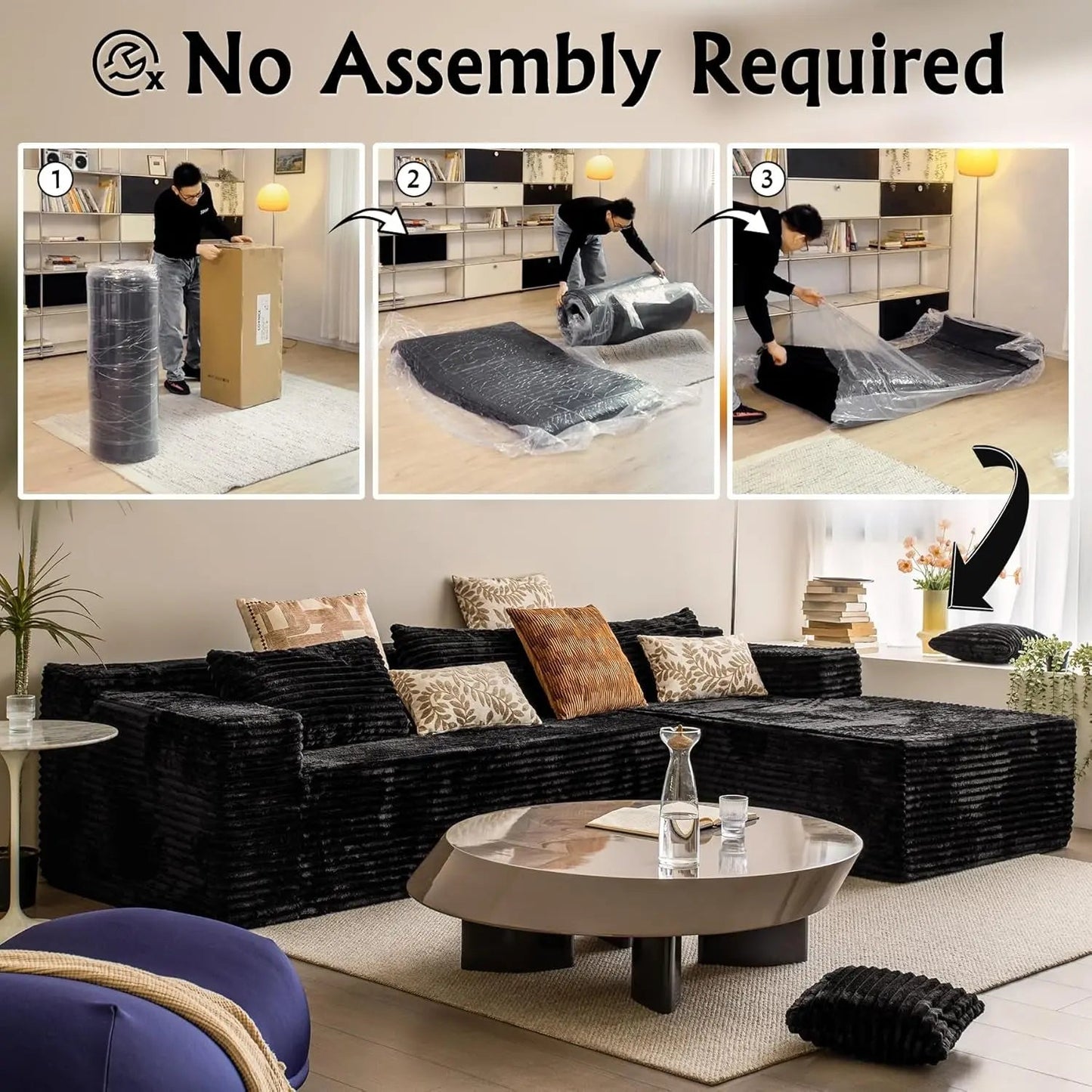 Versatile L-Shape Corduroy Sectional Couch for Comfort - Get it from Bo