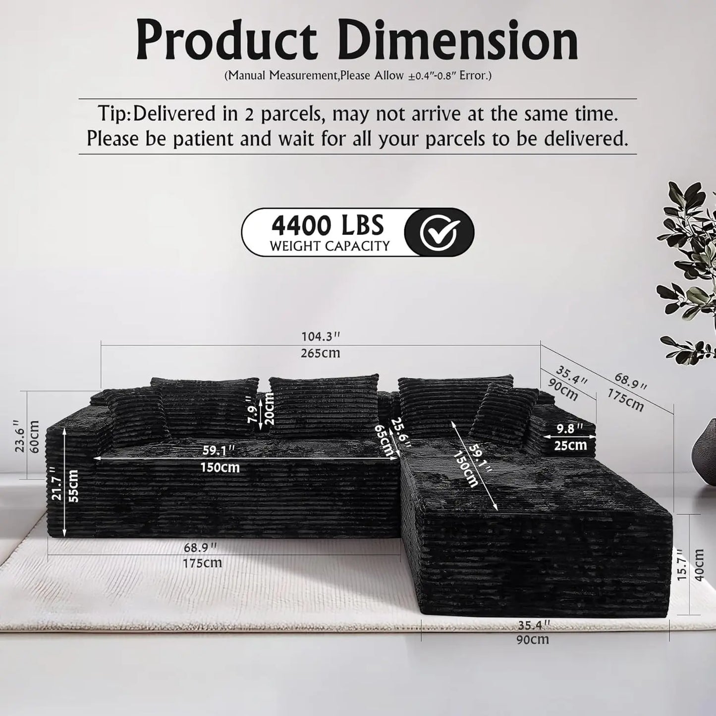 Versatile L-Shape Corduroy Sectional Couch for Comfort ShipItFurniture