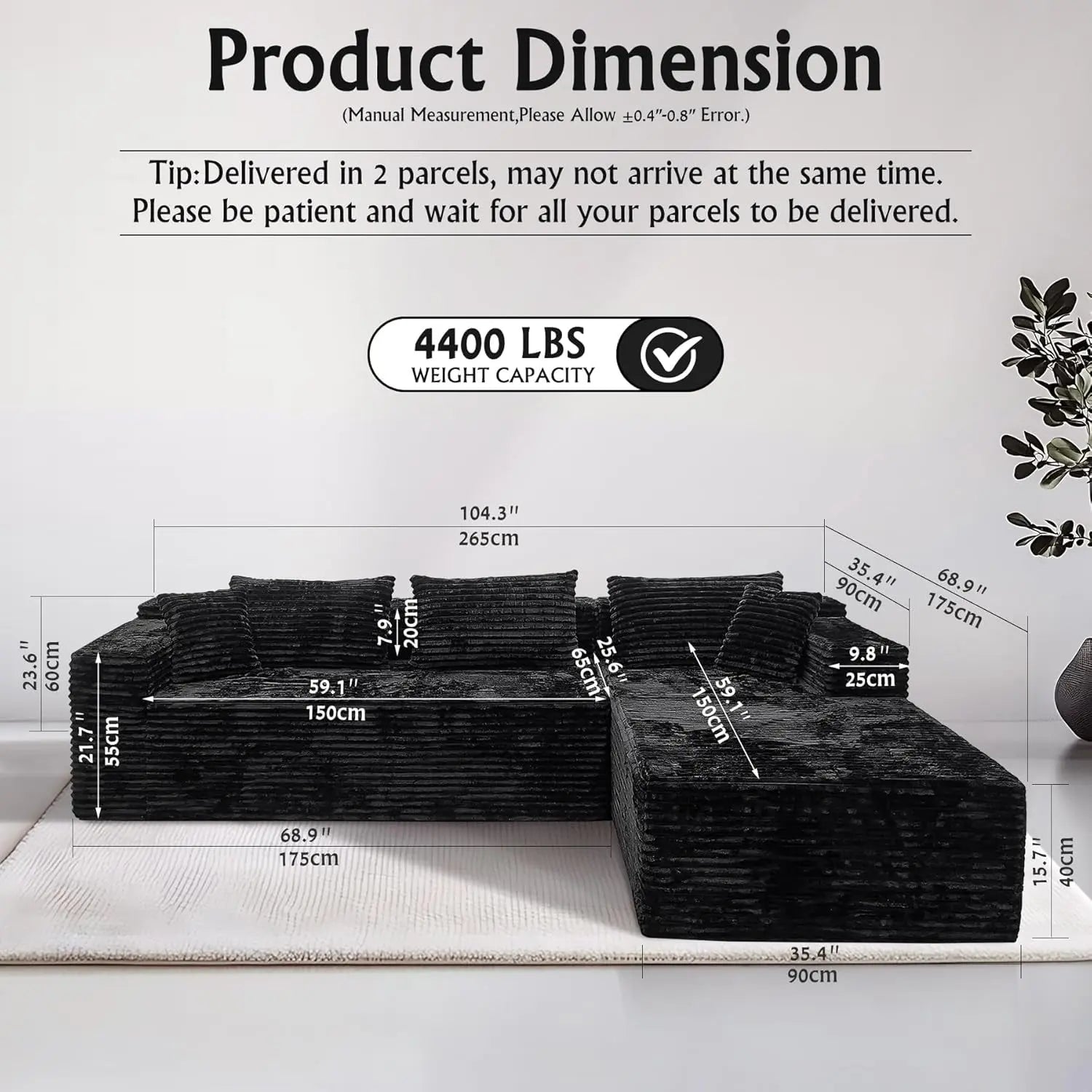 Versatile L-Shape Corduroy Sectional Couch for Comfort ShipItFurniture