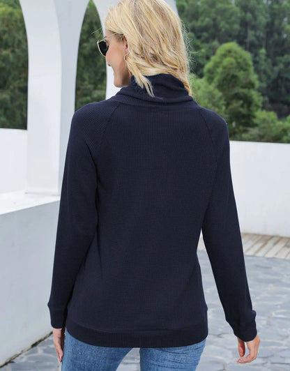Waffle Knit Cowl Neck Pullover - Get it from Bo