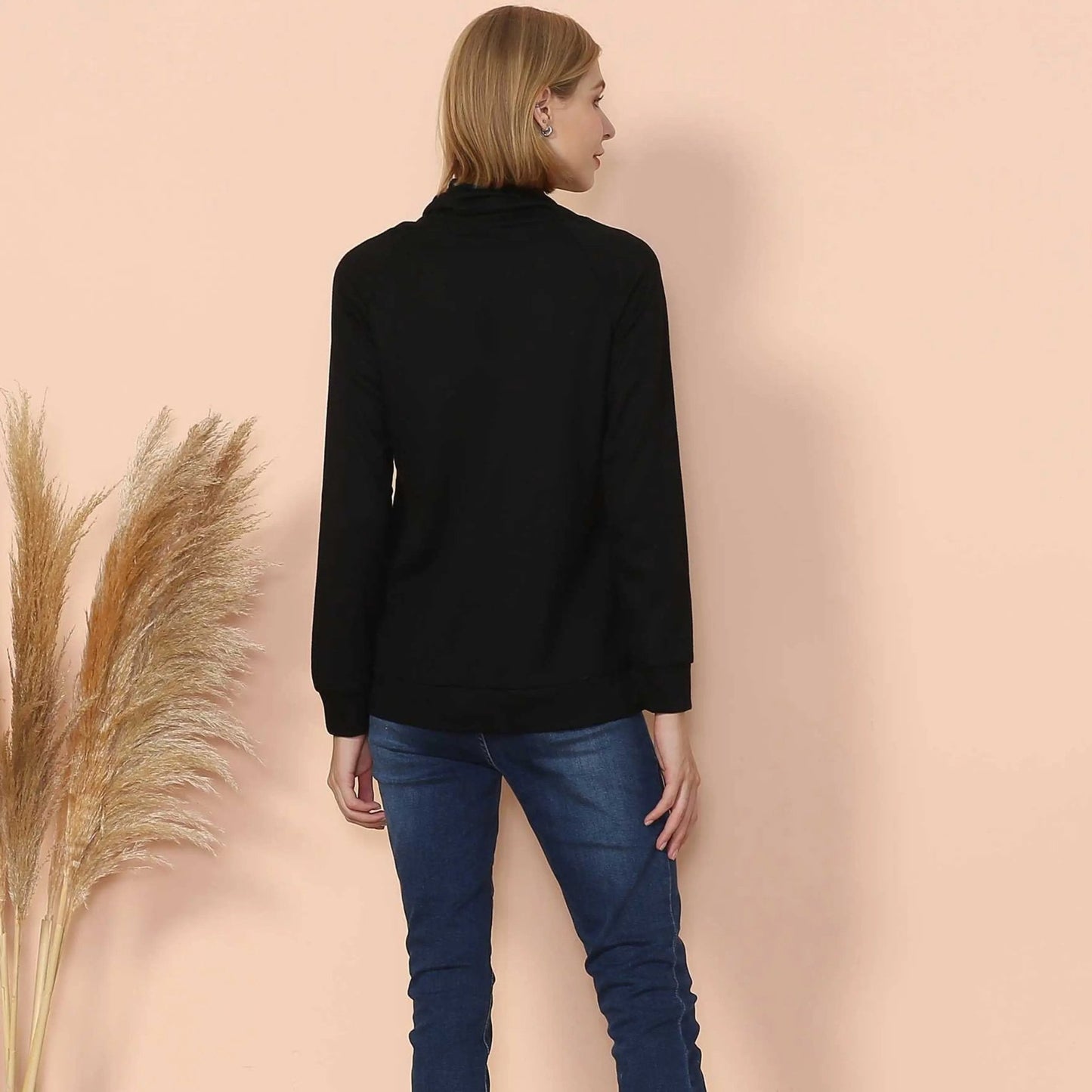 Waffle Knit Cowl Neck Pullover - Get it from Bo