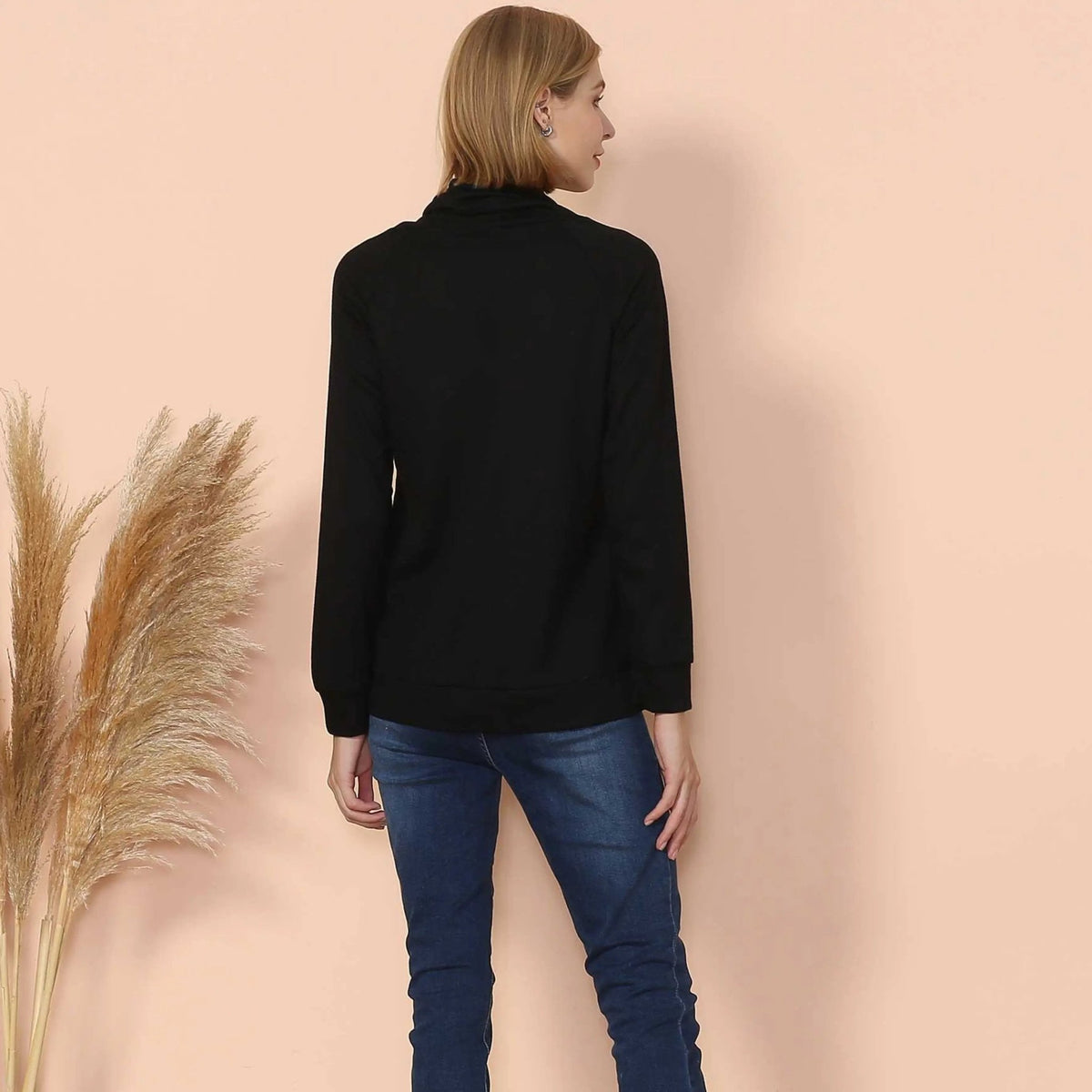 Waffle Knit Cowl Neck Pullover - Get it from Bo