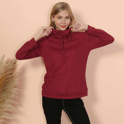 Waffle Knit Cowl Neck Pullover - Get it from Bo