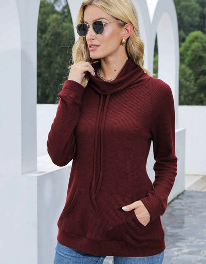 Waffle Knit Cowl Neck Pullover - Get it from Bo