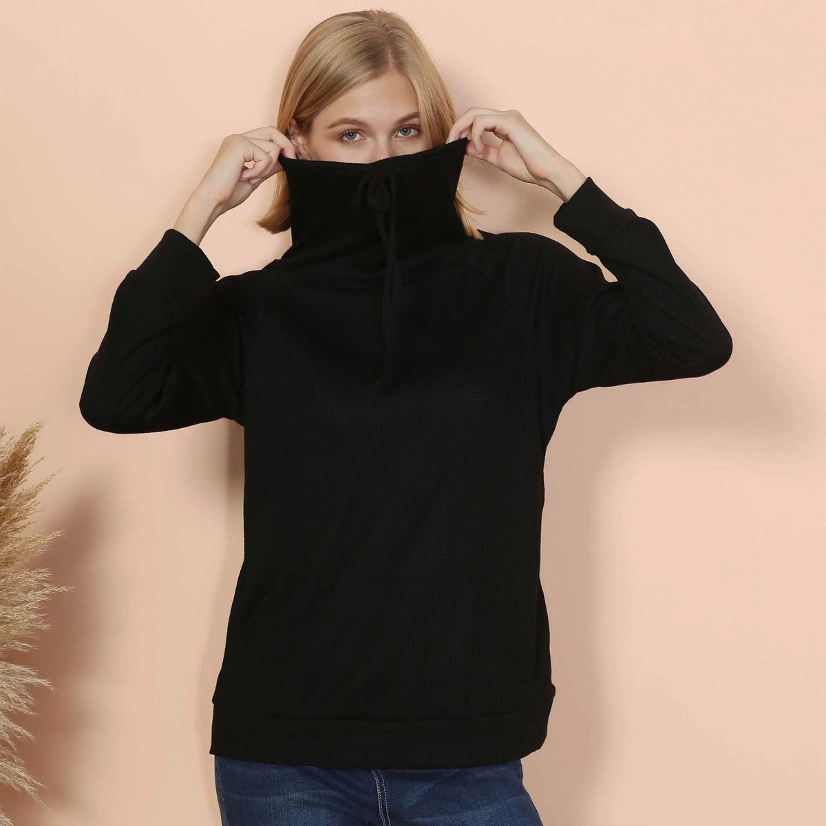 Waffle Knit Cowl Neck Pullover - Get it from Bo