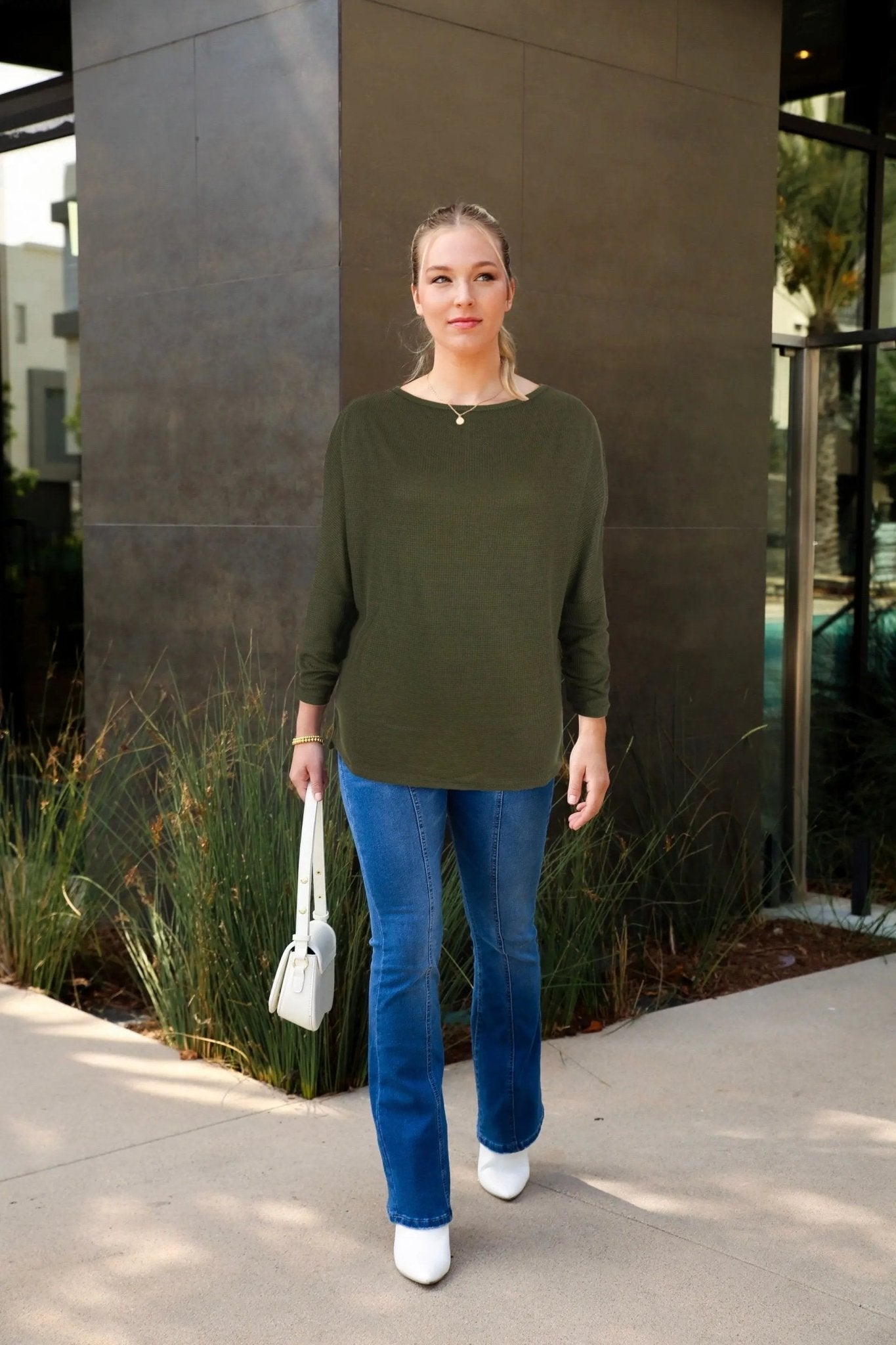 Waffle Knit Off Shoulder Oversized Sweater - Get it from Bo