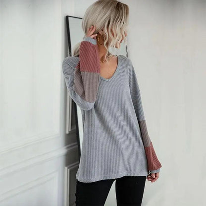 Waffle Knit Striped Sleeve Sweater - Get it from Bo