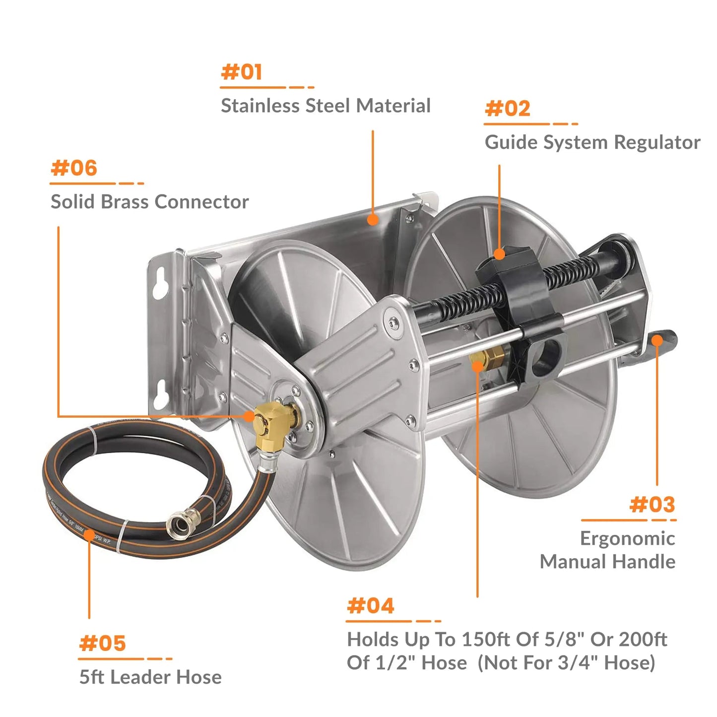 Wall Mounted Hose Reel-Stainless Steel-Heavy Duty - Get it from Bo