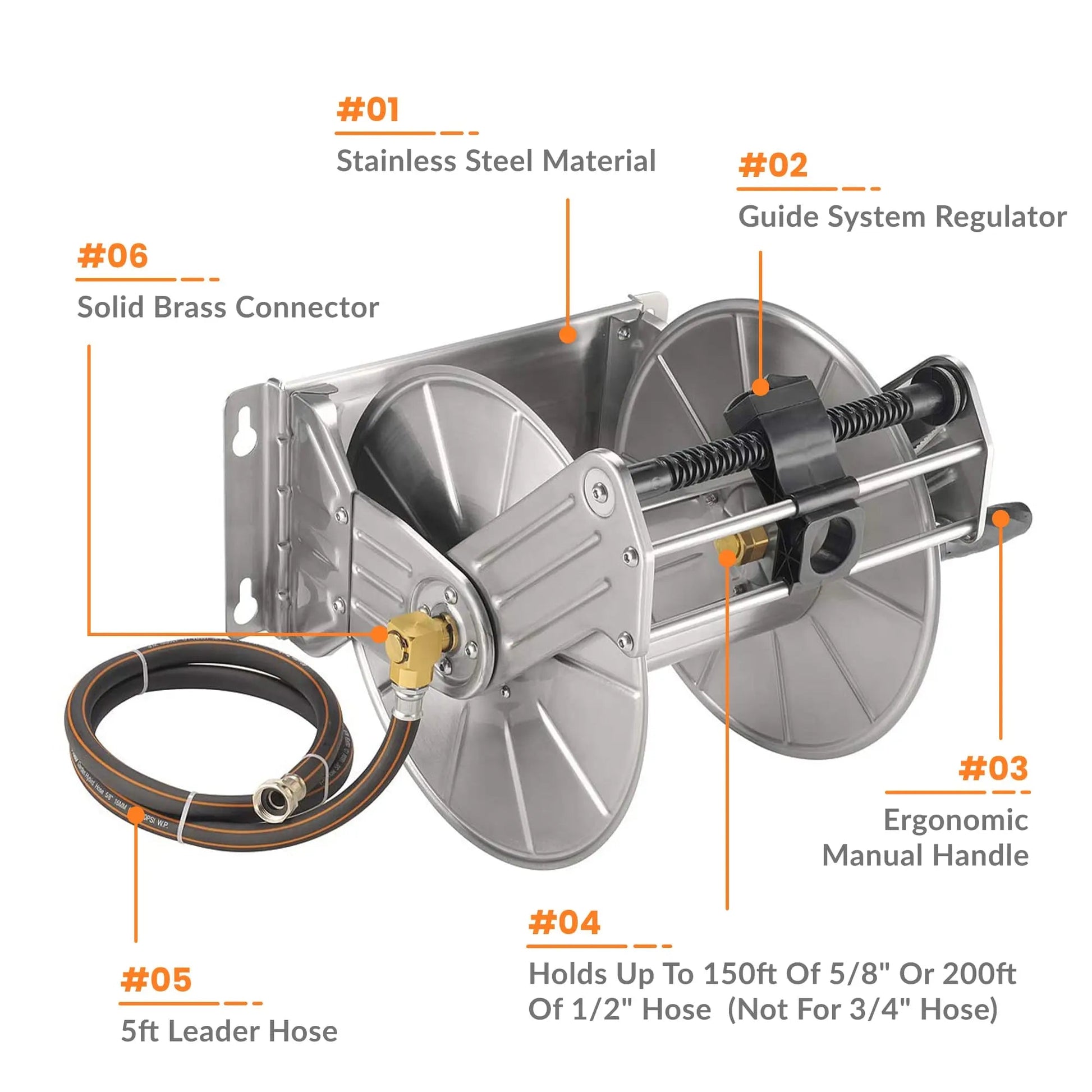 Wall Mounted Hose Reel-Stainless Steel-Heavy Duty - Get it from Bo