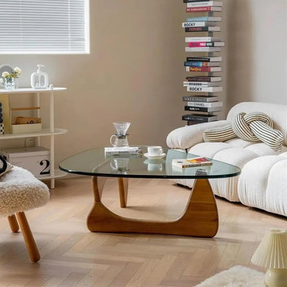 Walnut Clear Glass Oval Coffee Table Diameter 32.68 Inch - Get it from Bo