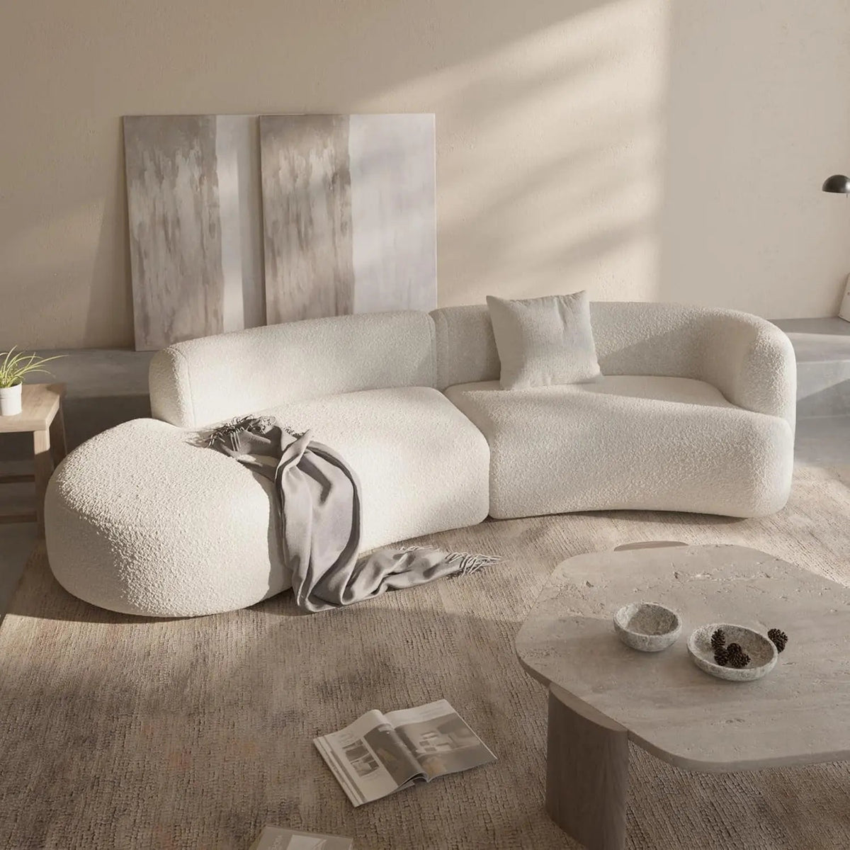 White Boucle Curved Sectional Sofa Modular Living Room - Get it from Bo