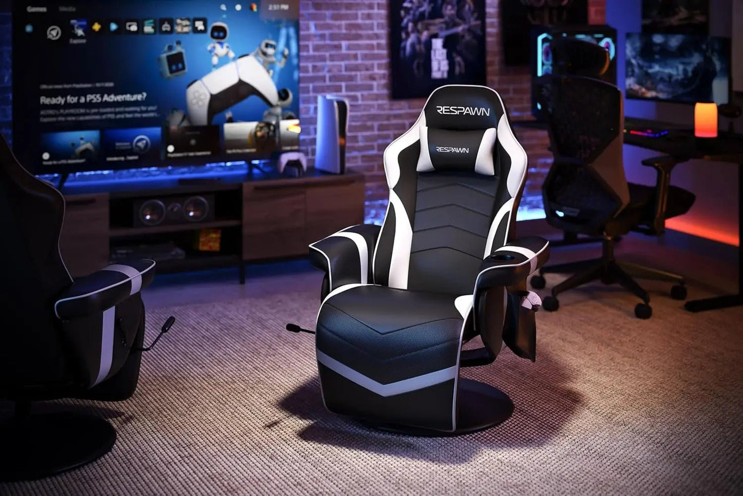 White Gaming Recliner Cupholder And Adjustable Footrest - Get it from Bo