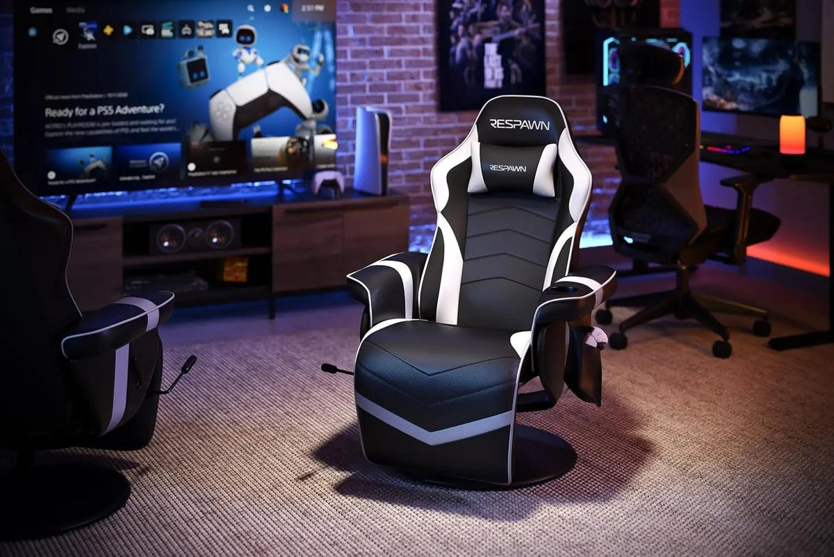 White Gaming Recliner Cupholder And Adjustable Footrest - Get it from Bo