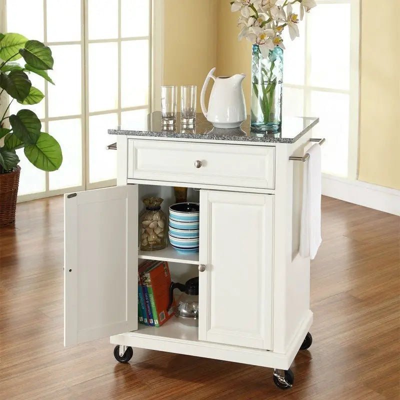 White Kitchen Cart with Granite Top and Locking Casters Wheels - Get it from Bo