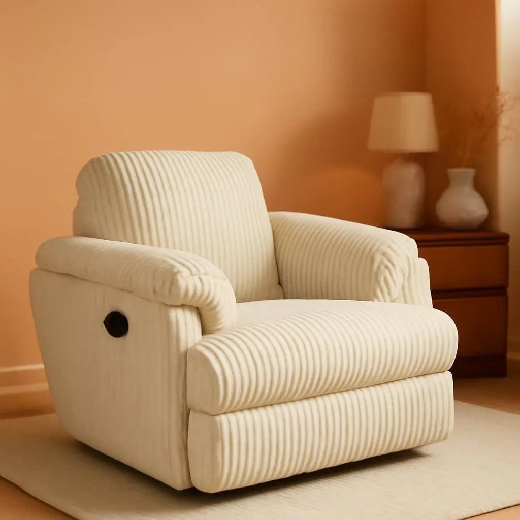 White Modern Swivel Glider Recliner With Hidden Storage - Get it from Bo