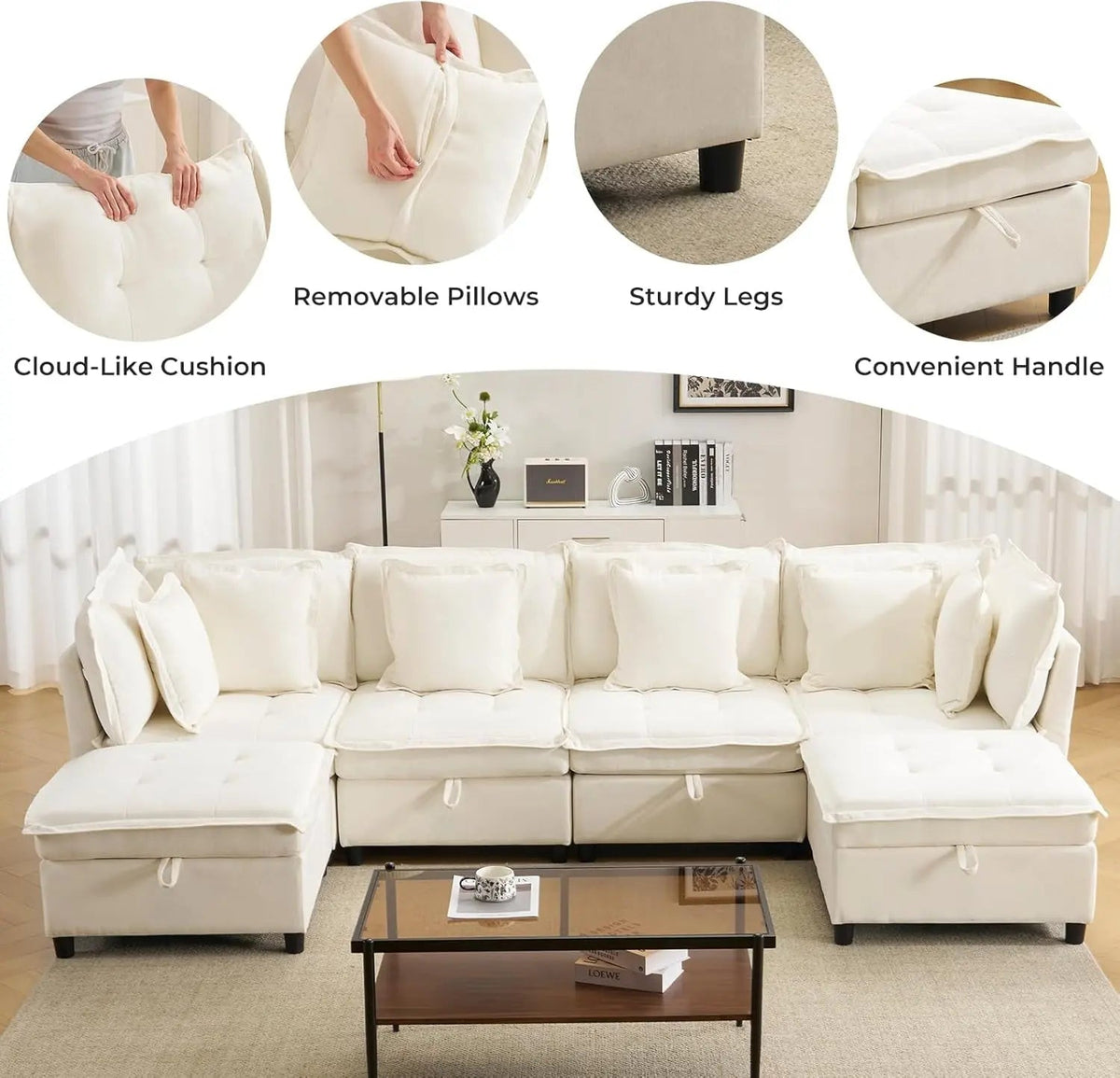 White OneThirtyThreeInch Modular Sectional Sofa Hidden Storage - Get it from Bo