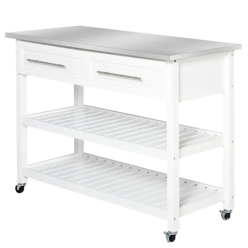 White Rolling Kitchen Island 2 Drawers Storage with Stainless Steel Top - Get it from Bo