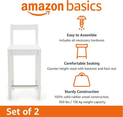 White Wooden Bar Stool With Backrest, Counter Height - Get it from Bo