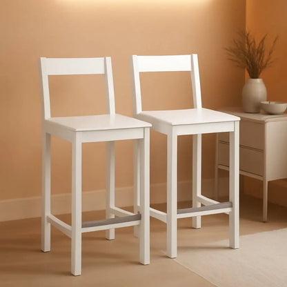 White Wooden Bar Stool With Backrest, Counter Height - Get it from Bo