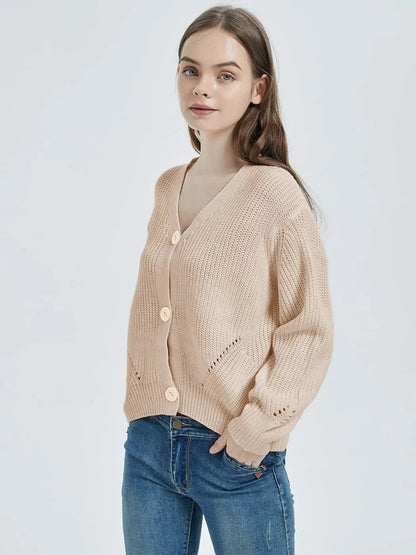 Women Lantern Sleeve Cardigan Button Down Open Front Knit Sweater Coat - Get it from Bo