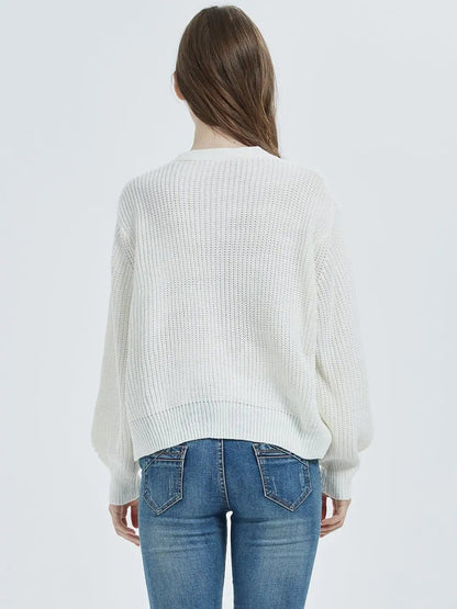 Women Lantern Sleeve Cardigan Button Down Open Front Knit Sweater Coat - Get it from Bo