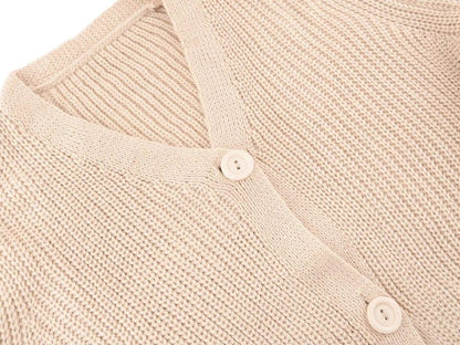 Women Lantern Sleeve Cardigan Button Down Open Front Knit Sweater Coat - Get it from Bo