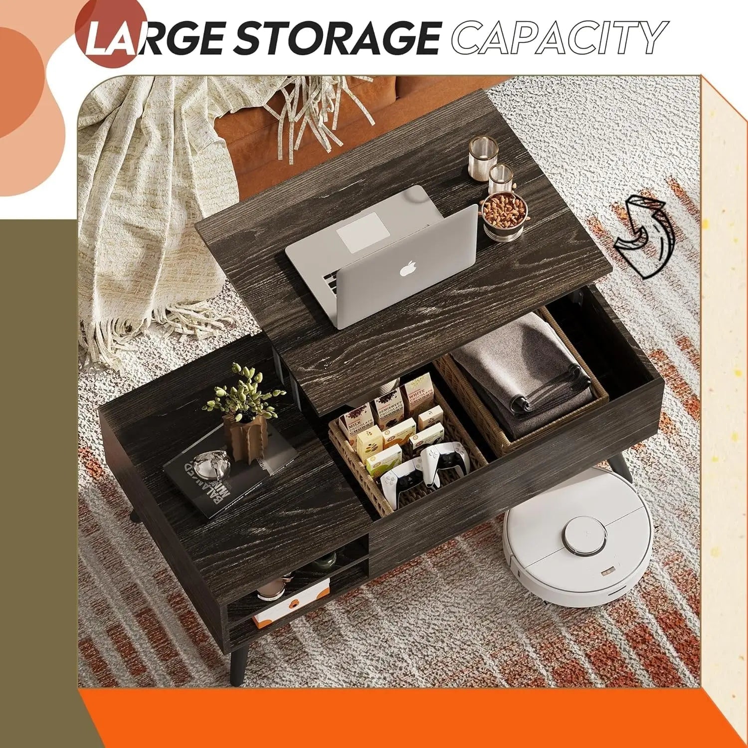 Wood Lift Top Coffee Table Hidden Compartment Charcoal - Get it from Bo