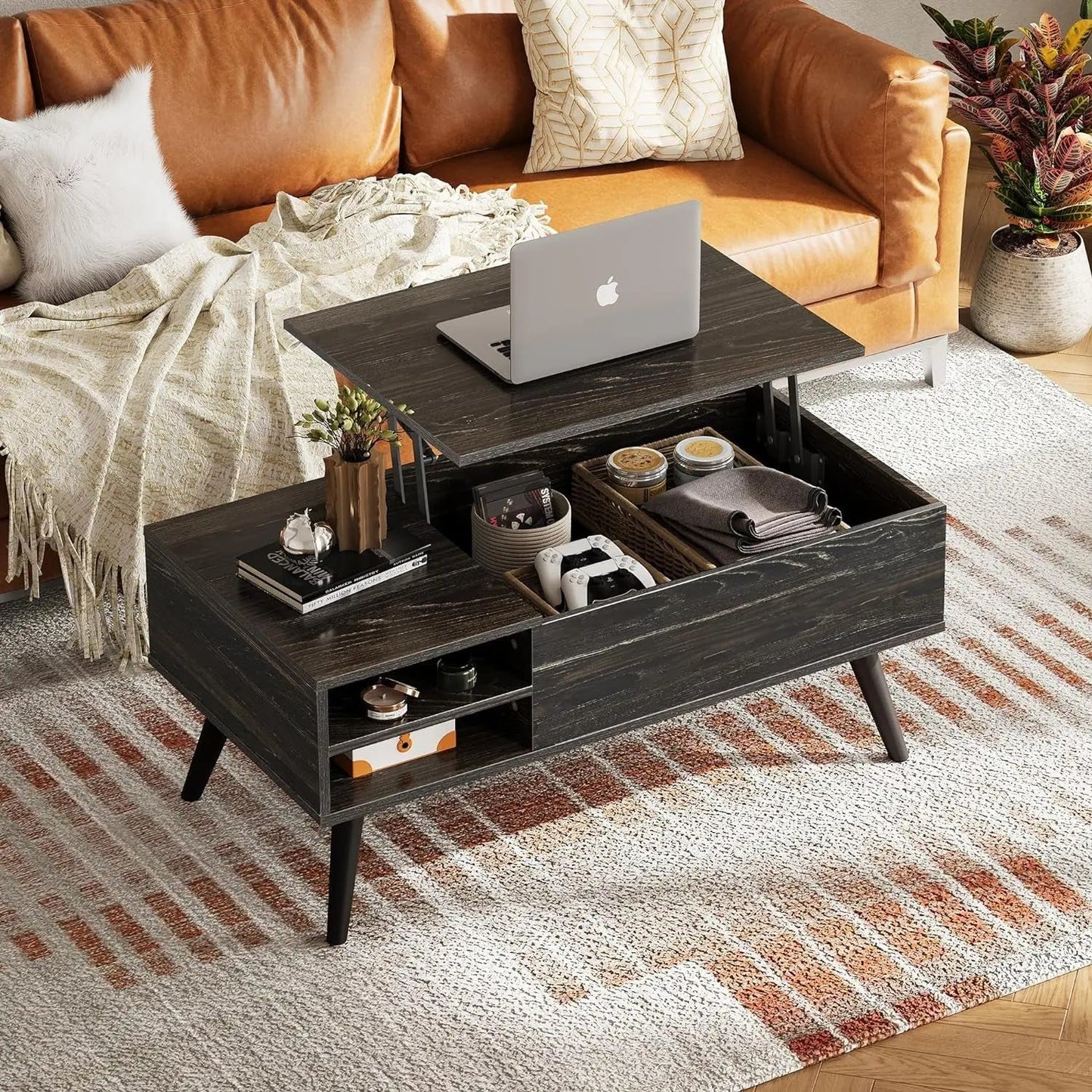 Wood Lift Top Coffee Table Hidden Compartment Charcoal - Get it from Bo