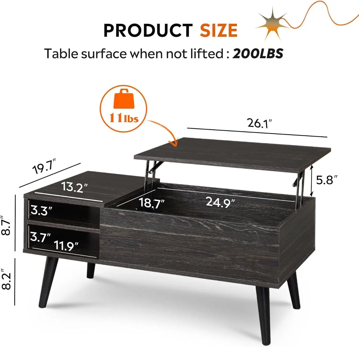 Wood Lift Top Coffee Table Hidden Compartment Charcoal - Get it from Bo