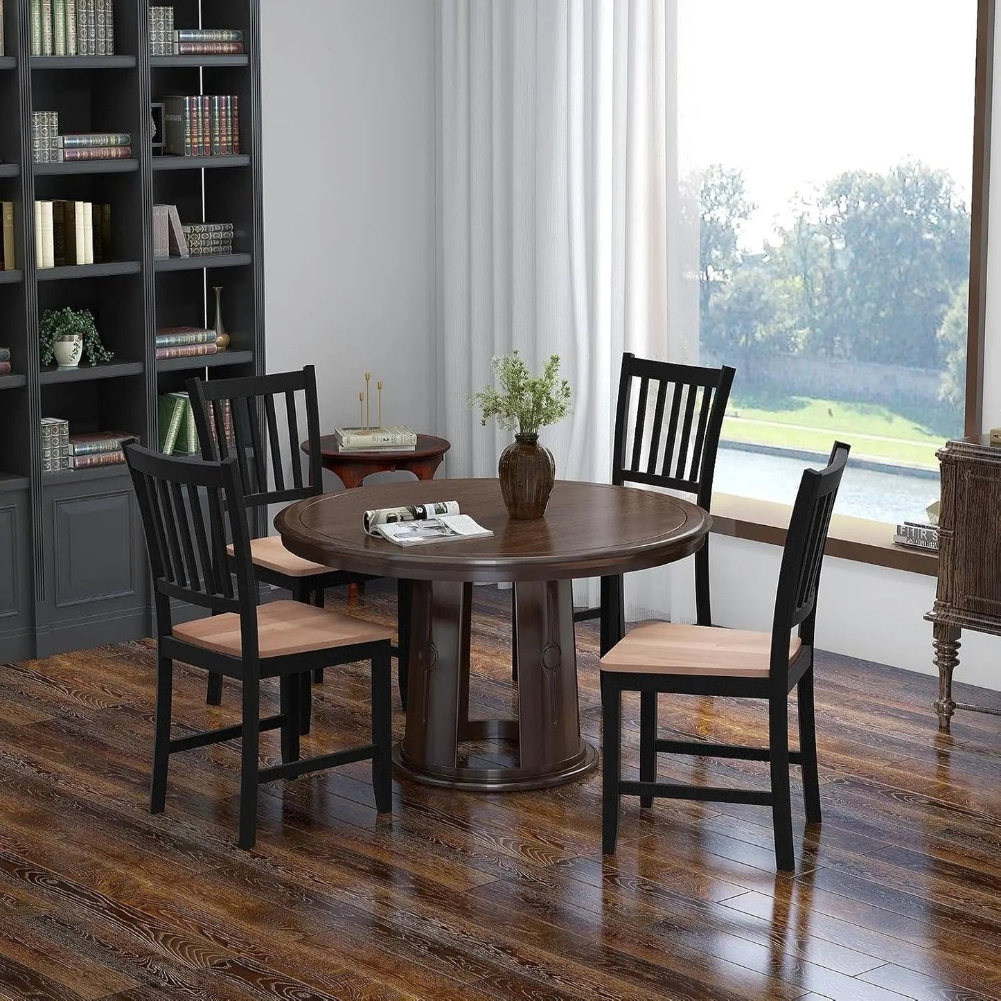 Wooden Dining Chairs Set of 4, Farmhouse Kitchen Chair with Rubber Wood Legs, Easy to Assemble Armless Dining Side Chairs, Dining Room Chairs, Black - Get it from Bo