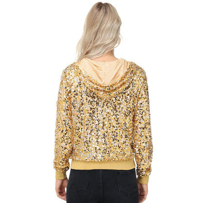 Zip-Up Hoodie Jacket with Allover Sequin Embellishments and Ribbed Trim - Get it from Bo