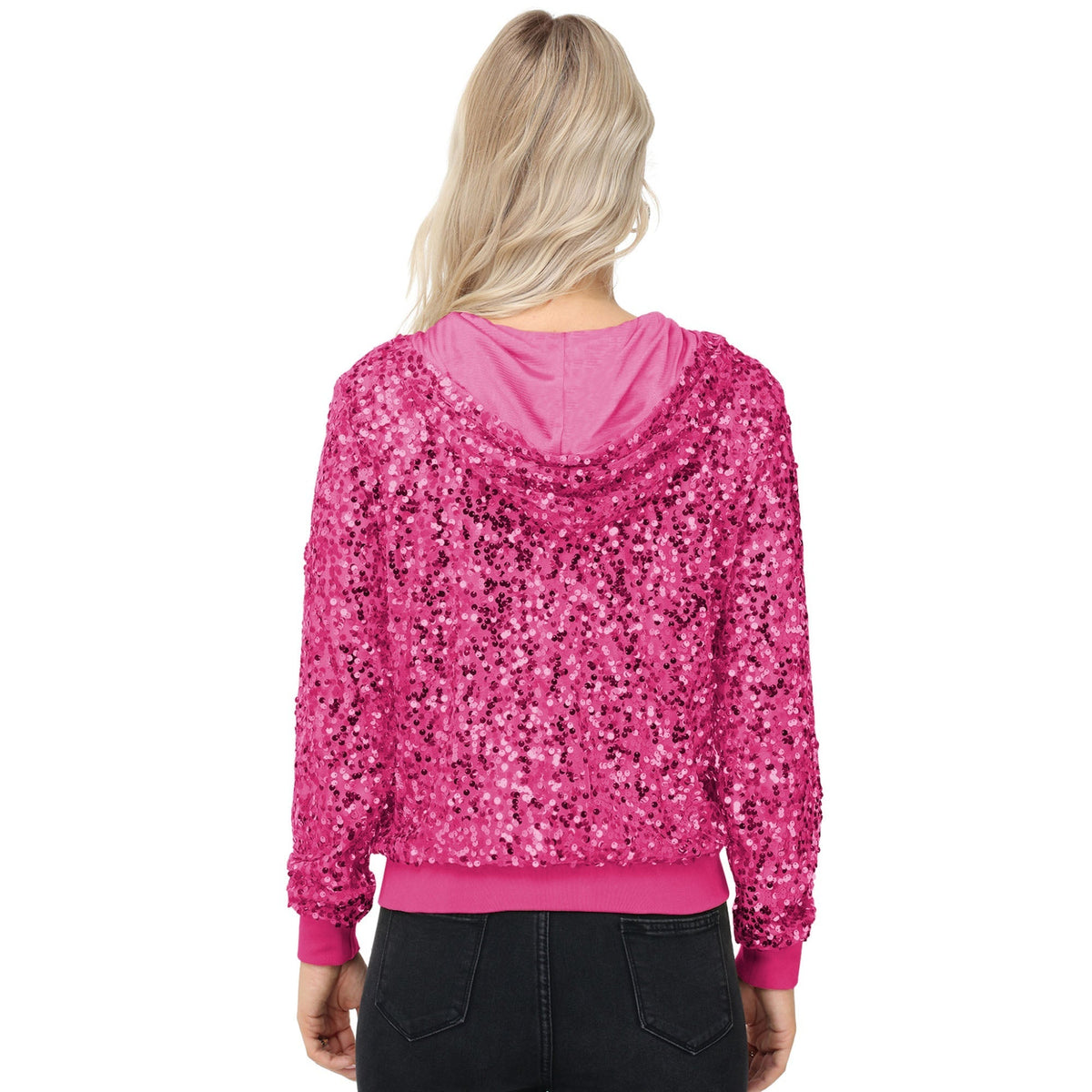 Zip-Up Hoodie Jacket with Allover Sequin Embellishments and Ribbed Trim - Get it from Bo
