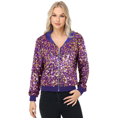 Zip-Up Hoodie Jacket with Allover Sequin Embellishments and Ribbed Trim - Get it from Bo
